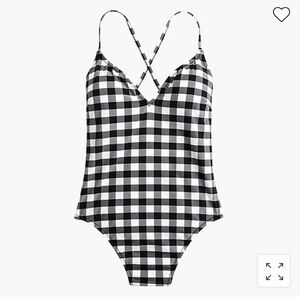J. Crew SZ 2 Lace-up back one-piece swimsuit in oversized matte gingham